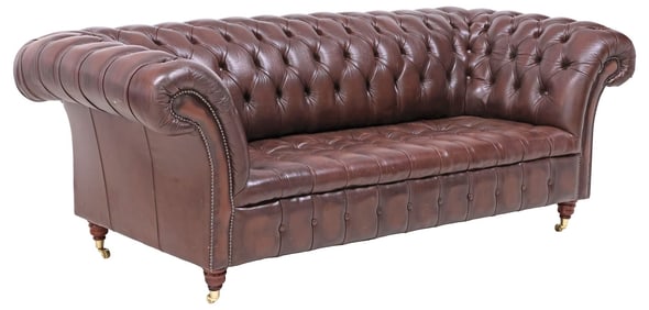 ENGLISH BROWN BUTTONED-LEATHER CHESTERFIELD SOFA