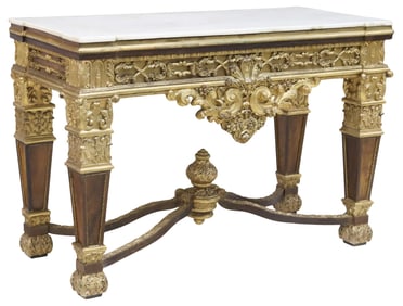 NEOCLASSICAL STYLE PARCEL-GILT MARBLE-TOP SALON TABLE