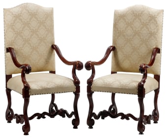 (2) LOUIS XIV STYLE UPHOLSTERED HIGHBACK ARMCHAIRS / FAUTEUILS