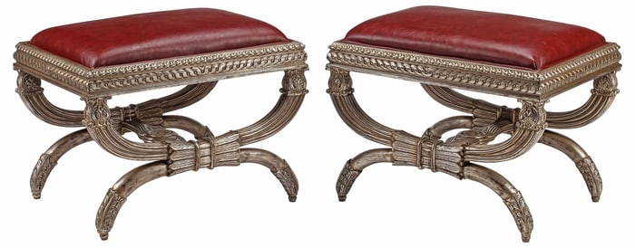 (2) NEOCLASSICAL STYLE SILVERED WOOD CURULE STOOLS