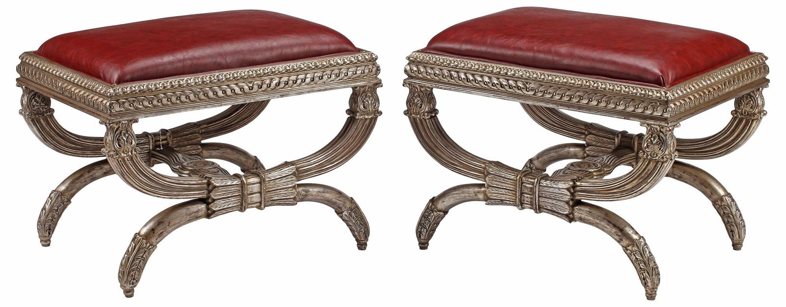 (2) NEOCLASSICAL STYLE SILVERED WOOD CURULE STOOLS (1 of 5)
