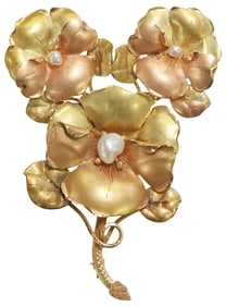 ESTATE 18KT TWO-TONE GOLD & PEARL FLORIFORM BROOCH