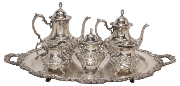 (6) POOLE 'CREST OF WINDSOR' STERLING COFFEE & TEA SERVICE