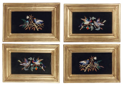 (4) FRAMED PIETRA DURA MARBLE INLAID PLAQUES