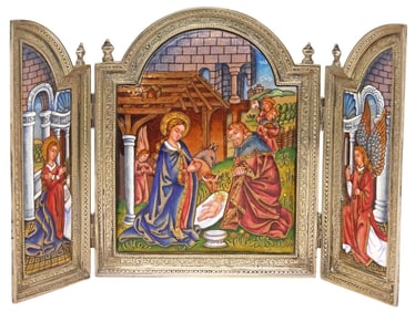 LUIS VALLES MORALES STERLING SILVER & ENAMEL NATIVITY TRIPTYCH