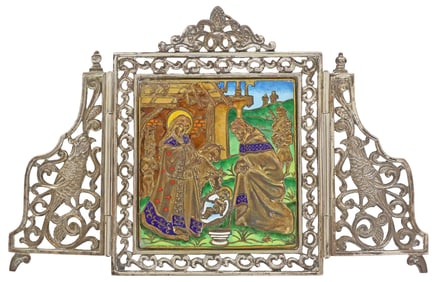 LUIS VALLES MORALES STERLING SILVER & ENAMEL NATIVITY TRIPTYCH