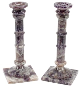 (2) BANDED PURPLE SEMIPRECIOUS STONE CANDLESTICKS