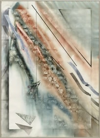 KARL UMLAUF (TX, 1939-2025), MIXED MEDIA  PAINTING FLORAL GARLANDS