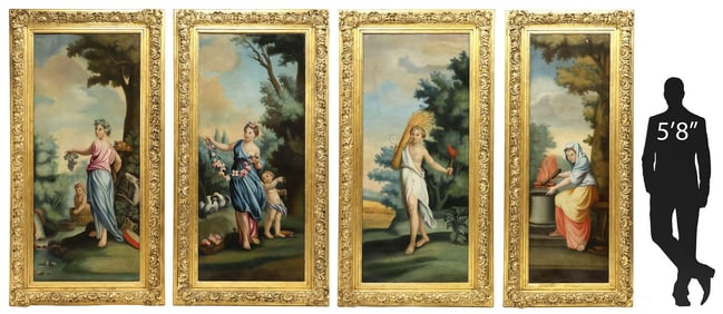(4) ITALIAN SCHOOL OIL PAINTINGS, ALLEGORY OF THE FOUR SEASONS, 92" X 48"