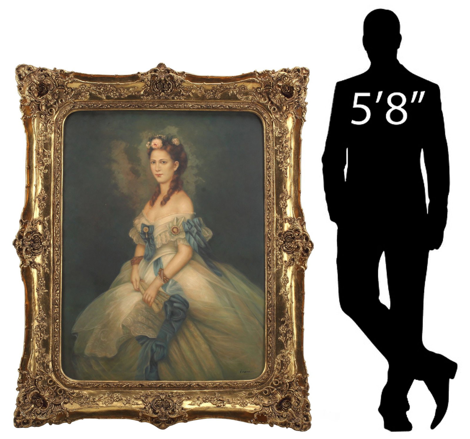 AFTER FRANZ WINTERHALTER (1805-1873) PAINTING, PORTRAIT OF ALEXANDRA: Framed oil on canvas painting, Portrait of Alexandra, Princess of Wales, after Franz Xaver Winterhalter (German, 1805-1873), signed lower right N. Mene, sight: approx 47 3/8"h, 35.5"w, overall: approx