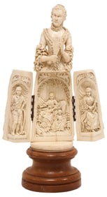 EXTRAORDINARY FRENCH DIEPPE CARVED TRIPTYCH FIGURE