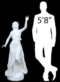 NEAR LIFE-SIZE CARVED MARBLE SCULPTURE, FEMALE DANCER, 57"H