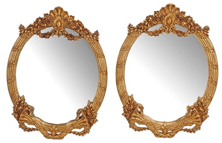 (2) LOUIS XV STYLE GILTWOOD OVAL MIRRORS