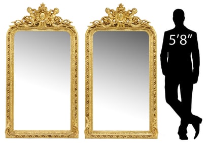 (2) LARGE LOUIS XV STYLE GILT CHERUB MIRRORS, 72"H