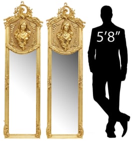 (2) LOUIS XV STYLE GILT PORTRAIT PIER MIRRORS, 70"H