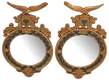 (2) REGENCY STYLE PARCEL-GILT & PAINTED CONVEX MIRRORS