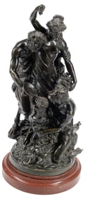 AFTER CLODION BRONZE SCULPTURE BACCHANALIAN FIGURE GROUP, 33"H