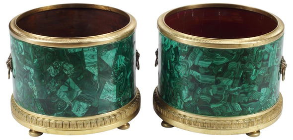(2) ORMOLU-MOUNTED MALACHITE CACHEPOTS / JARDINIERES