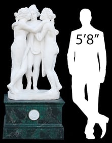 NEOCLASSICAL STYLE MARBLE SCULPTURE THREE GRACES AFTER CANOVA, 69.5"H
