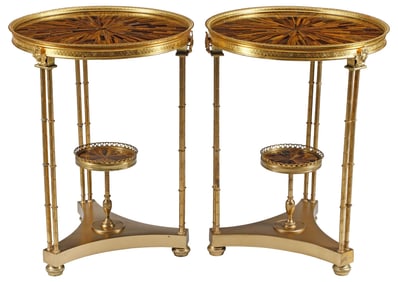 (2) NEOCLASSICAL STYLE ORMOLU & TIGER'S EYE GUERIDONS