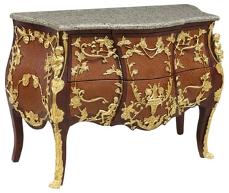 REGENCE STYLE MARBLE-TOP ROSEWOOD & PARQUETRY COMMODE