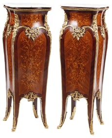 (2) LOUIS XV STYLE ORMOLU-MOUNTED MARQUETRY PEDESTALS