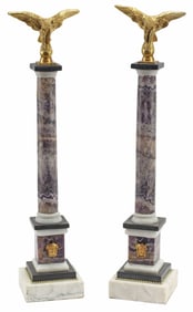 (2) NEOCLASSICAL STYLE ORMOLU-MOUNTED PURPLE HARDSTONE COLUMNS