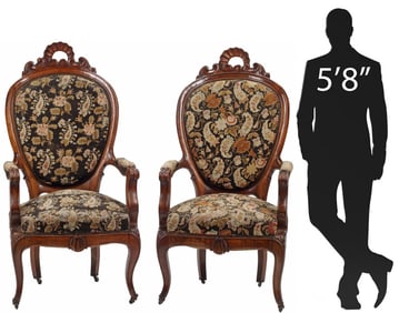 (2) VICTORIAN CARVED WALNUT & NEEDLEPOINT PARLOR CHAIRS