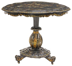 FRENCH NAPOLEON III PARCEL-GILT & MOP-INLAID BLACK LACQUER CENTER TABLE