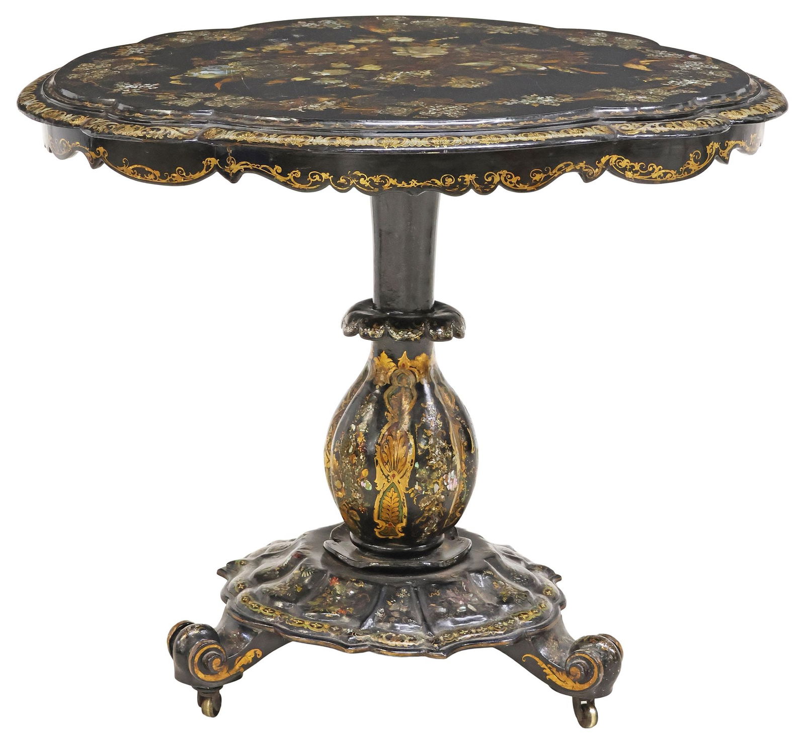 FRENCH NAPOLEON III PARCEL-GILT & MOP-INLAID BLACK LACQUER CENTER TABLE (1 of 4)