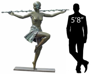 ART DECO STYLE LIFE-SIZE BRONZE SCULPTURE OF A DANCER, 72"H