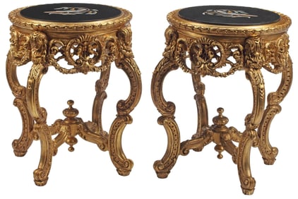 (2) LOUIS XV STYLE GILTWOOD & PIETRA DURA TABLES
