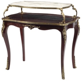 FRENCH LOUIS XV STYLE MARBLE-TOP ORMOLU-MOUNTED TEA TABLE