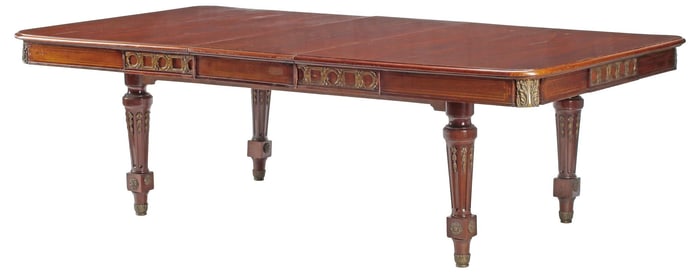 FRENCH TRANSITIONAL STYLE BRONZE-MOUNTED MAHOGANY DINING TABLE