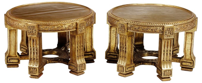 (2) NEOCLASSICAL STYLE GILTWOOD LOW PEDESTALS / DISPLAY STANDS
