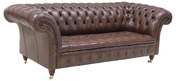 ENGLISH BROWN BUTTONED-LEATHER CHESTERFIELD SOFA