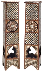(2) MOORISH STYLE INLAID SQUARE PEDESTALS