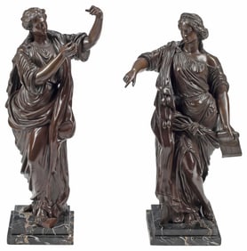 (2) FRENCH PATINATED BRONZE SCULPTURES, CLASSICAL MAIDENS