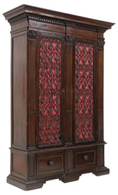 ITALIAN RENAISSANCE REVIVAL WALNUT & WROUGHT IRON BOOKCASE