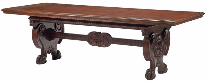 LARGE ITALIAN RENAISSANCE REVIVAL TRESTLE DINING TABLE, 104"L