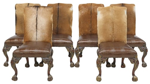 (6) THEODORE ALEXANDER (ATTRIB.) HIDE & FAUX LEATHER SIDE CHAIRS