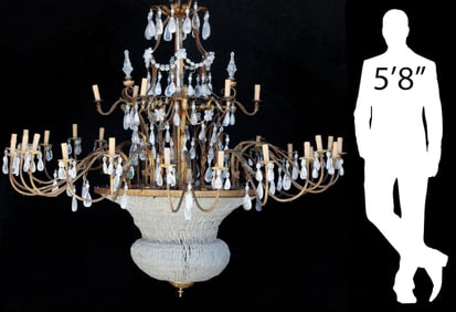 MONUMENTAL BRONZE, CRYSTAL & ROCK CRYSTAL 30-LT CHANDELIER, 67.5" X 72"