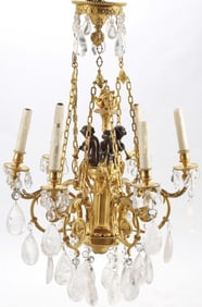 LOUIS XV STYLE ORMOLU CHERUBS & ROCK CRYSTAL 6-LIGHT CHANDELIER