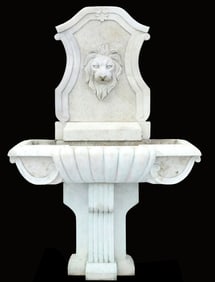 CLASSICAL STYLE WHITE MARBLE LION'S MASK WALL FOUNTAIN