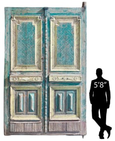 ARCHITECTURAL CARVED & PAINTED DOOR, INDIA, 124"H