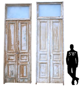 (2) ARCHITECTURAL PANELED FRENCH DOORS WITH GLASS TRANSOMS, 142"H