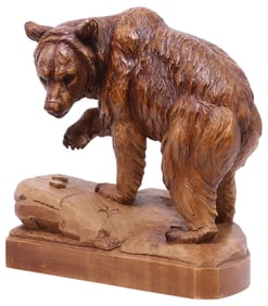 BEAT STAHLI (B.1970) SWISS BLACK FOREST CARVED WOOD BEAR SCULPTURE