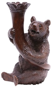 BLACK FOREST CARVED WOOD FIGURAL BEAR SPILL VASE / EPERGNE