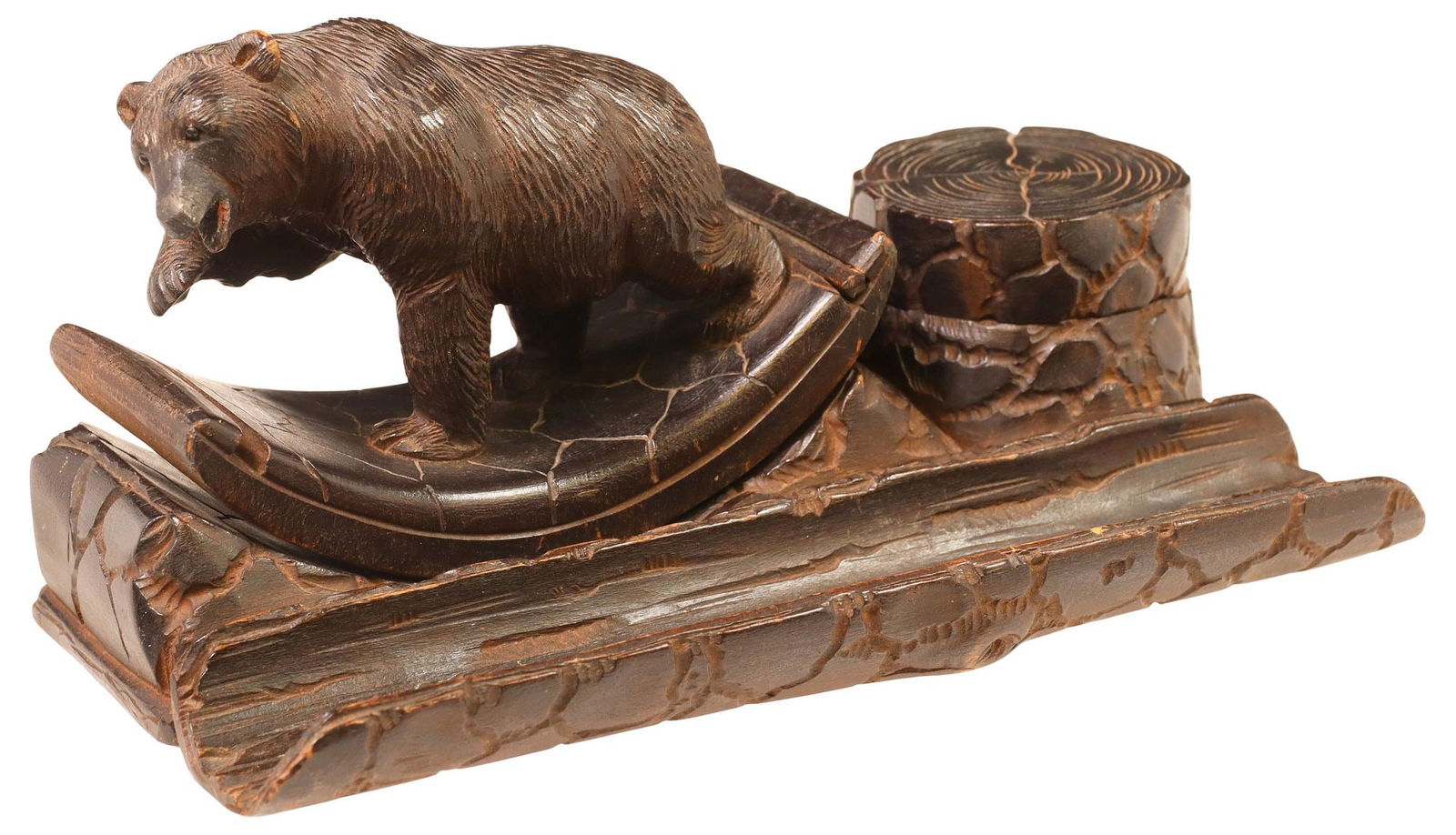 BLACK FOREST CARVED WALNUT FIGURAL BEAR & TREE TRUNK DESK SET (1 of 4)