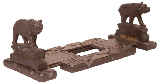 BLACK FOREST CARVED WALNUT BEAR FORM BOOK SLIDE
